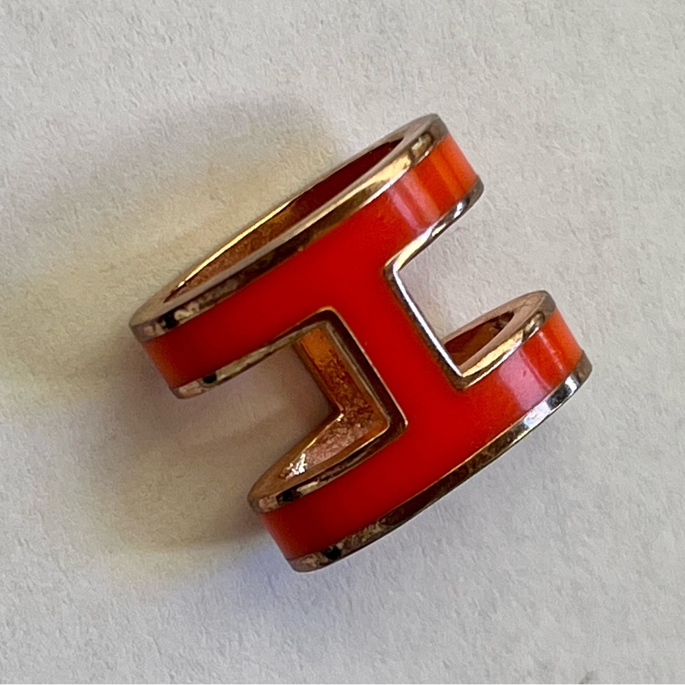 Hermes H Pop Orange Enamel Rose Gold Necklace Pendant